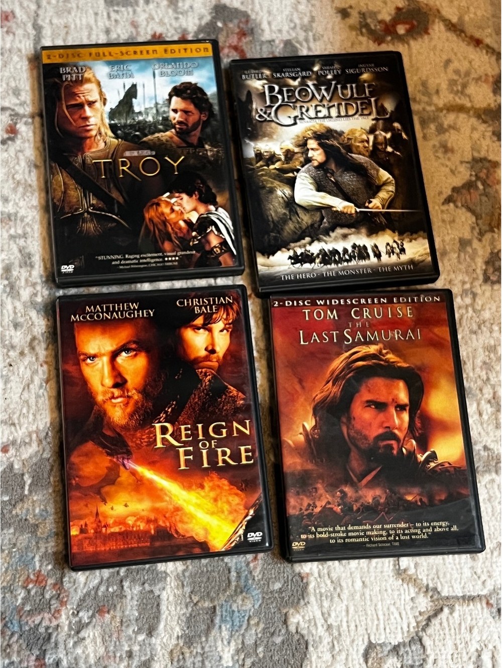 4-DVD Lot: Troy, The Last Samurai, Reign of Fire, Beowulf & Grendel